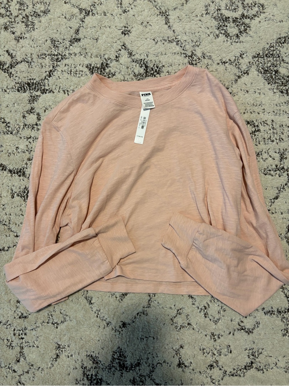 PINK Victoria's Secret Slub Knit Long-Sleeve Crewneck Top - Light Pink